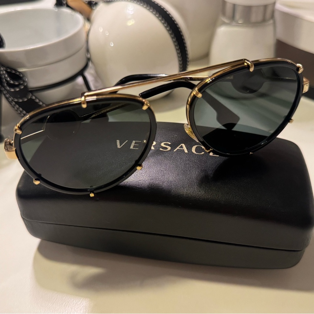 Versace Black and Gold Aviator Sunglasses